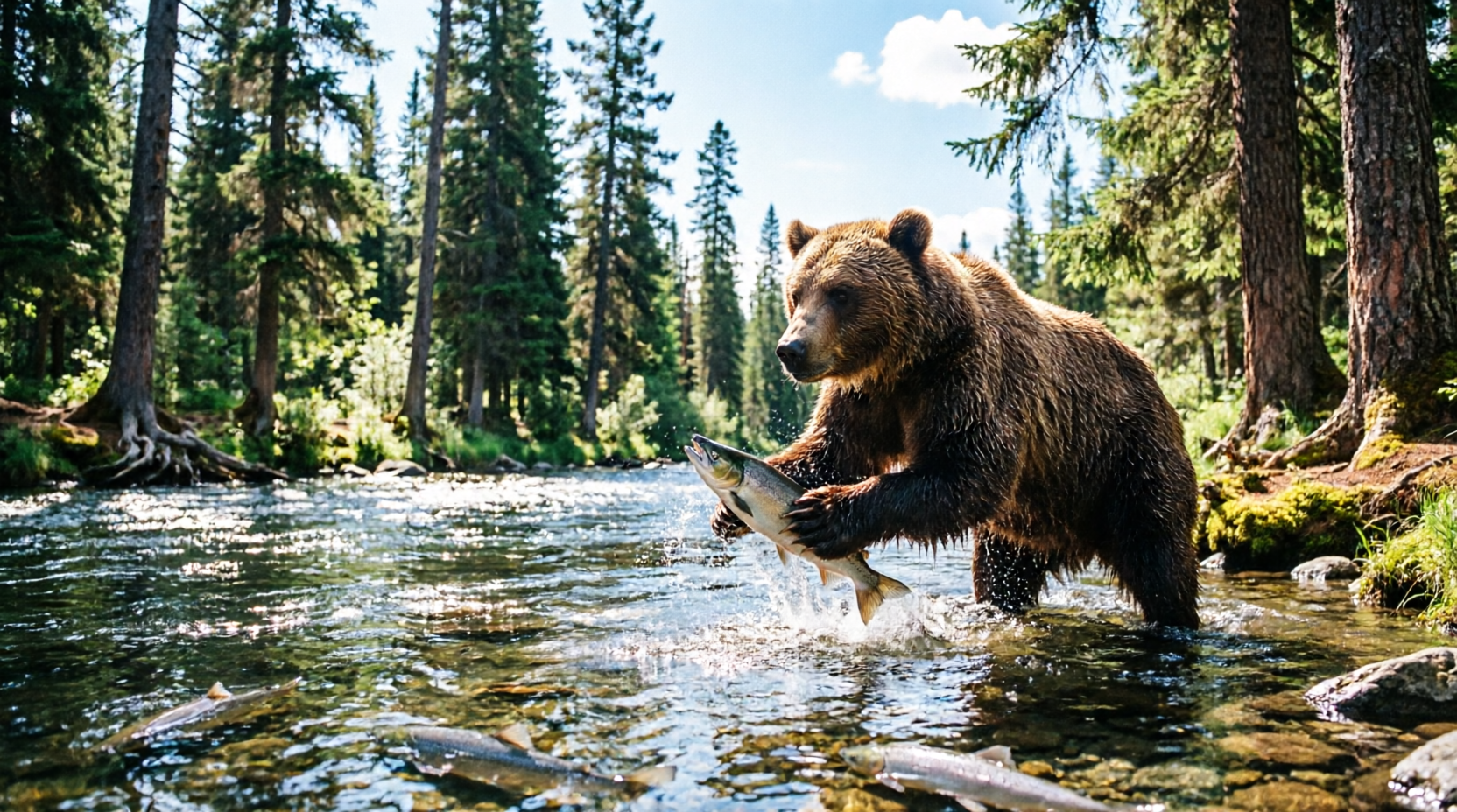 Bear catching salmon